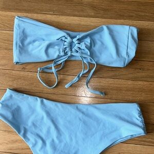 Blue Bandeau Bikini High Waist